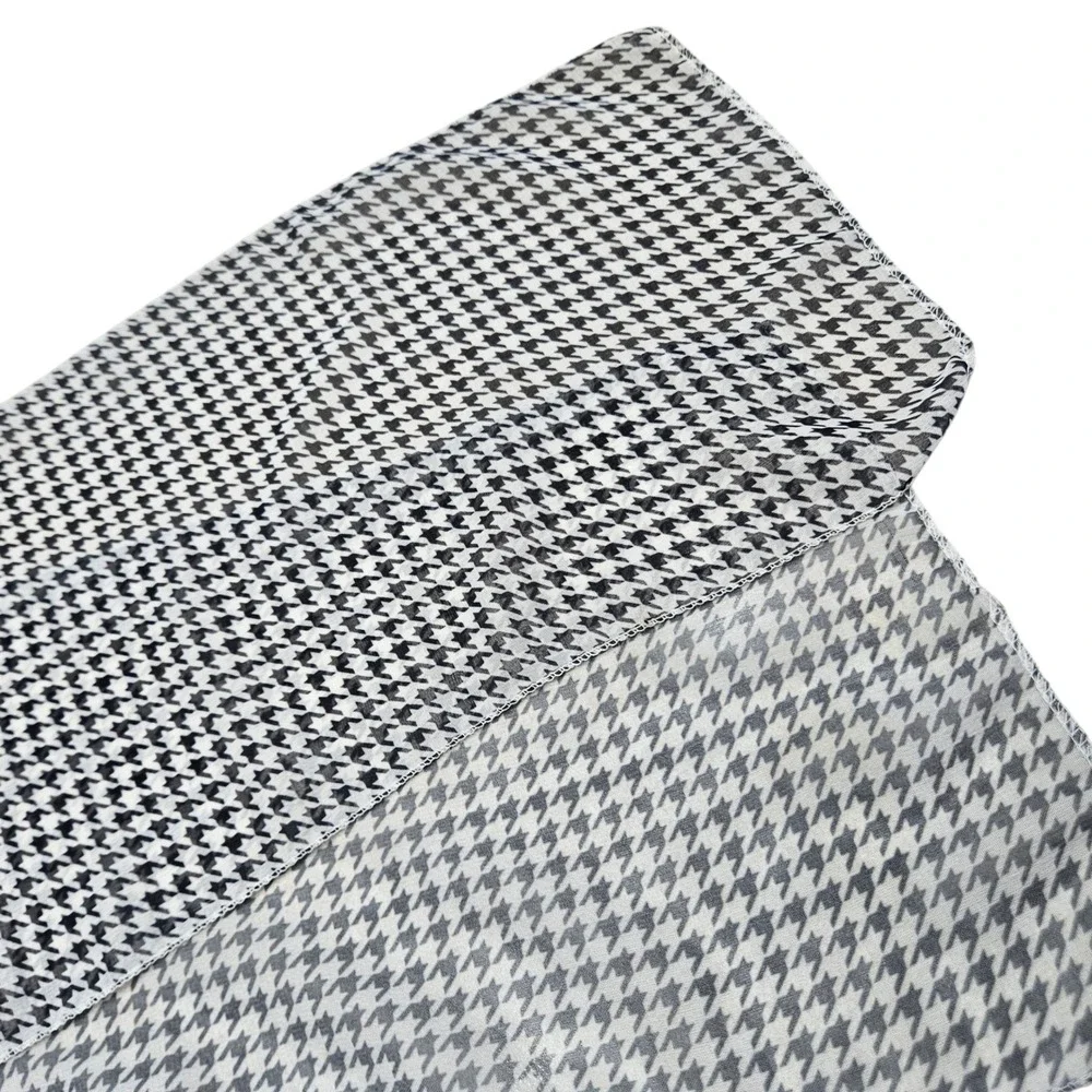 Houndstooth Scarf Oblong Lightweight Sheer Black White‎ Preppy Old Money Staple